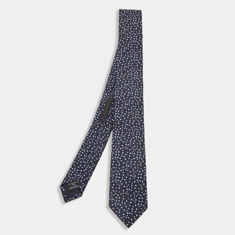 Pre Owned Ermenegildo Zegna Navy Blue Patterned Silk Skinny Tie 