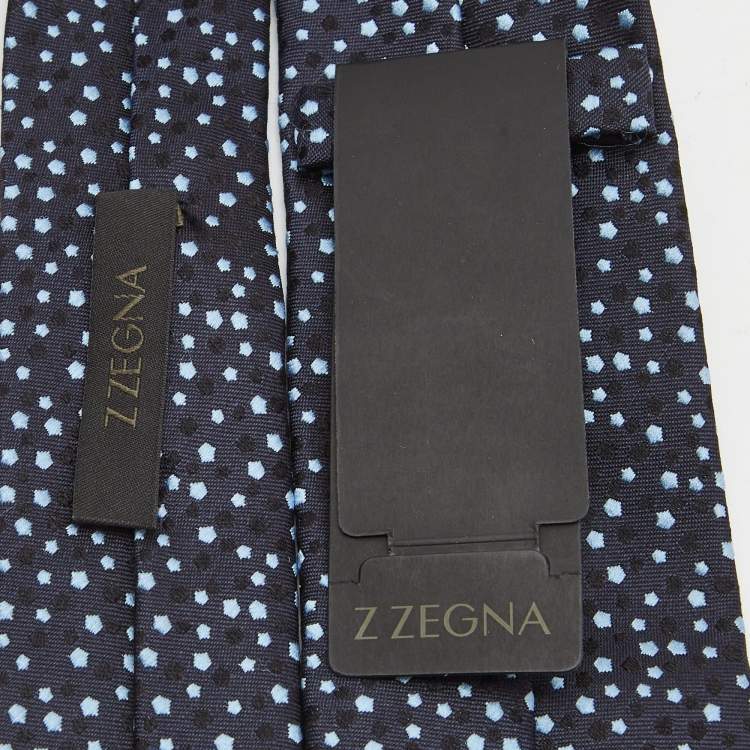 Pre Owned Ermenegildo Zegna Navy Blue Patterned Silk Skinny Tie 