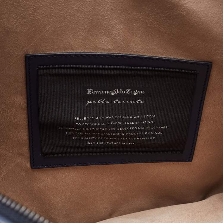 Pre Owned Ermenegildo Zegna Blue Woven Leather Zip Briefcase