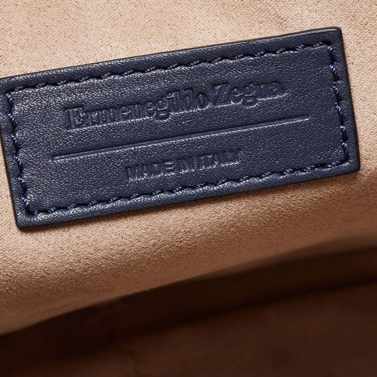 Pre Owned Ermenegildo Zegna Blue Woven Leather Zip Briefcase