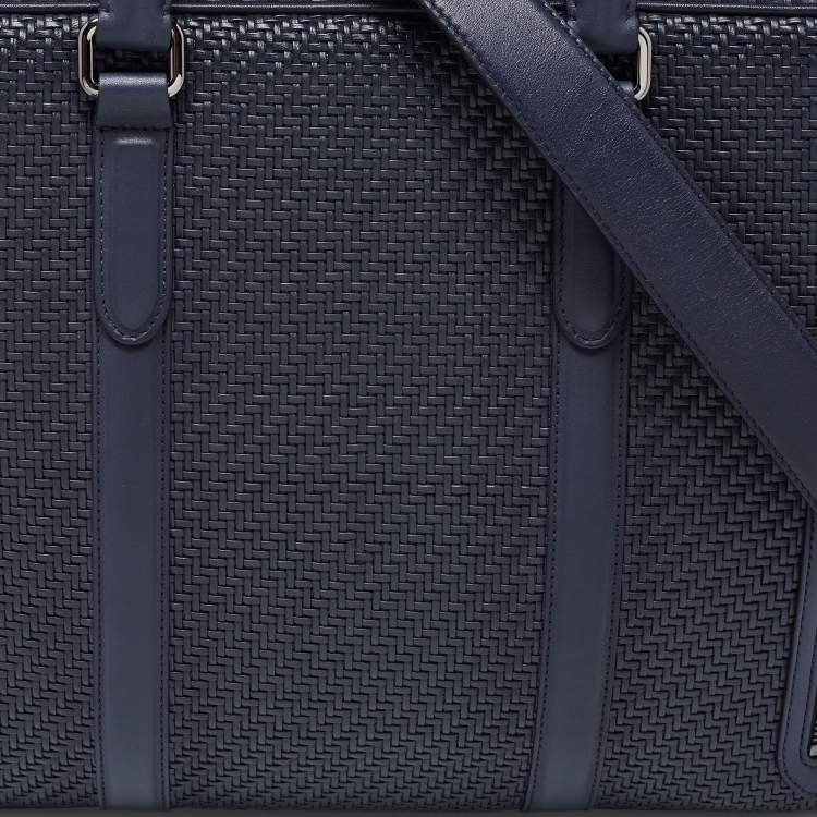 Pre Owned Ermenegildo Zegna Blue Woven Leather Zip Briefcase