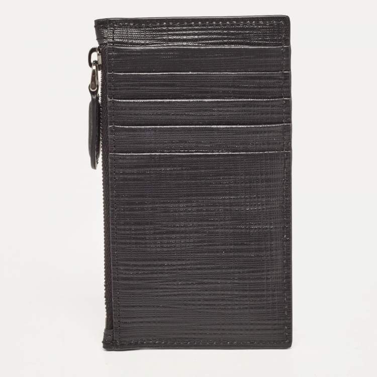 Pre Owned Ermenegildo Zegna Black Leather Zip Card Case