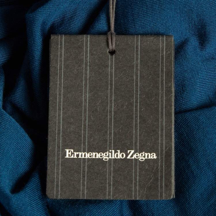 Pre Owned Ermenegildo Zegna Blue Wool Knit Long Sleeve Polo T-Shirt 4XL