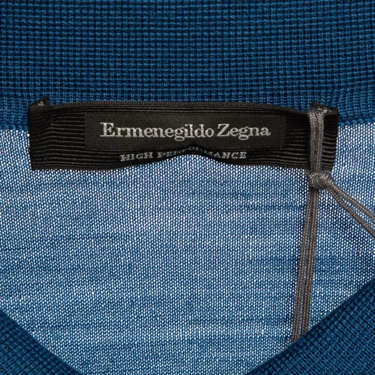 Pre Owned Ermenegildo Zegna Blue Wool Knit Long Sleeve Polo T-Shirt 4XL