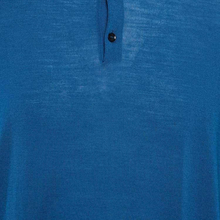 Pre Owned Ermenegildo Zegna Blue Wool Knit Long Sleeve Polo T-Shirt 4XL