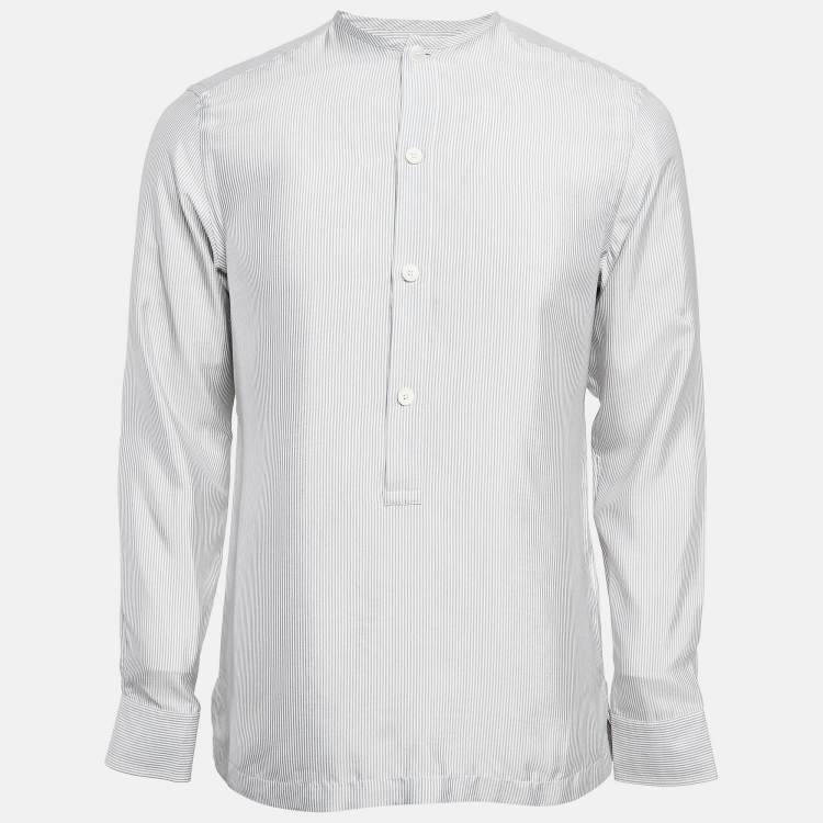 Pre Owned Ermenegildo Zegna Blue Striped Silk Half Placket Shirt S