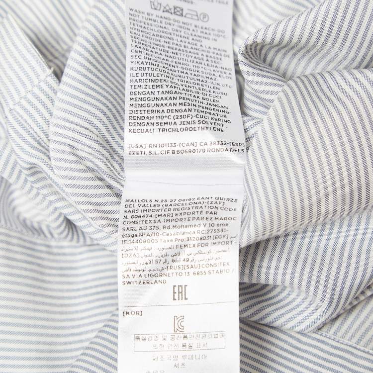 Pre Owned Ermenegildo Zegna Blue Striped Silk Half Placket Shirt S