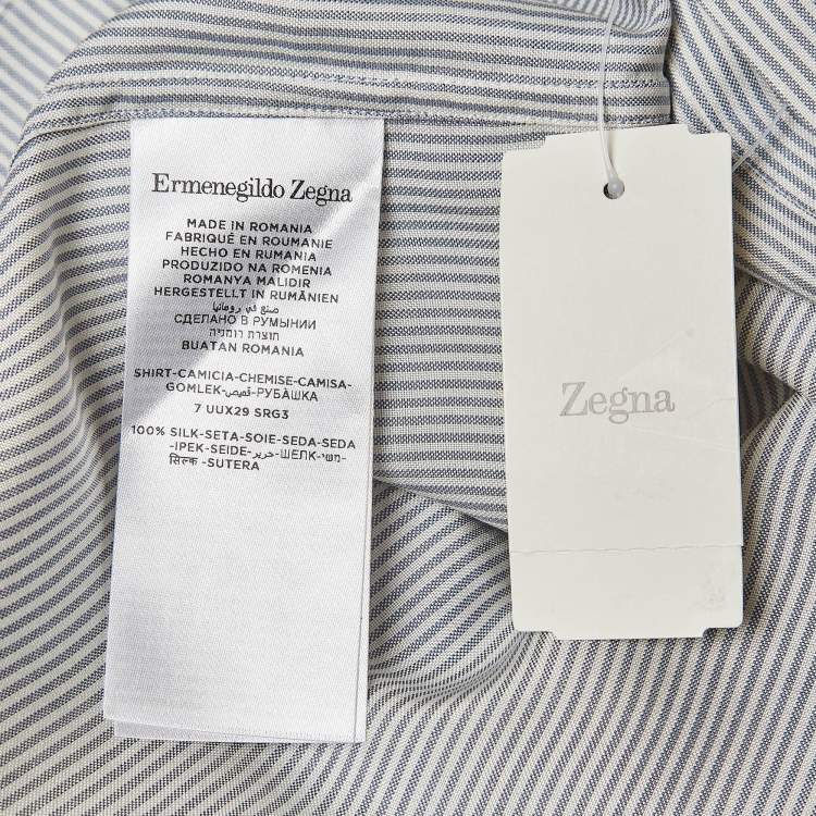 Pre Owned Ermenegildo Zegna Blue Striped Silk Half Placket Shirt S