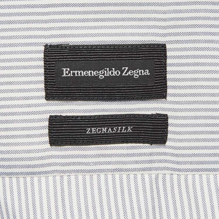 Pre Owned Ermenegildo Zegna Blue Striped Silk Half Placket Shirt S