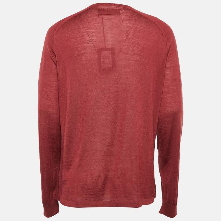 Pre Owned Ermenegildo Zegna Burgundy Wool Knit Crew Neck Sweater XL