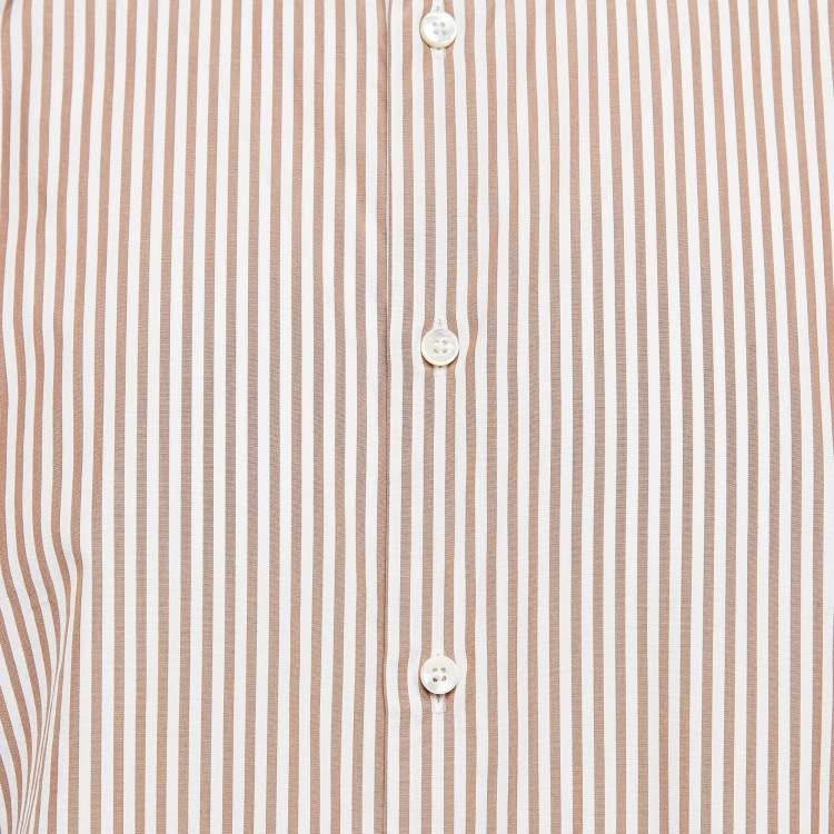 Pre Owned Ermenegildo Zegna Brown Striped Cotton Long Sleeve Shirt L