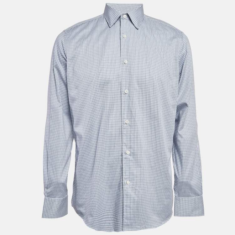 Pre Owned Ermenegildo Zegna Blue Plaid Button Up Shirt L