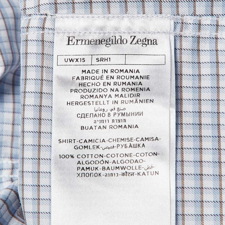 Pre Owned Ermenegildo Zegna Blue Plaid Button Up Shirt L