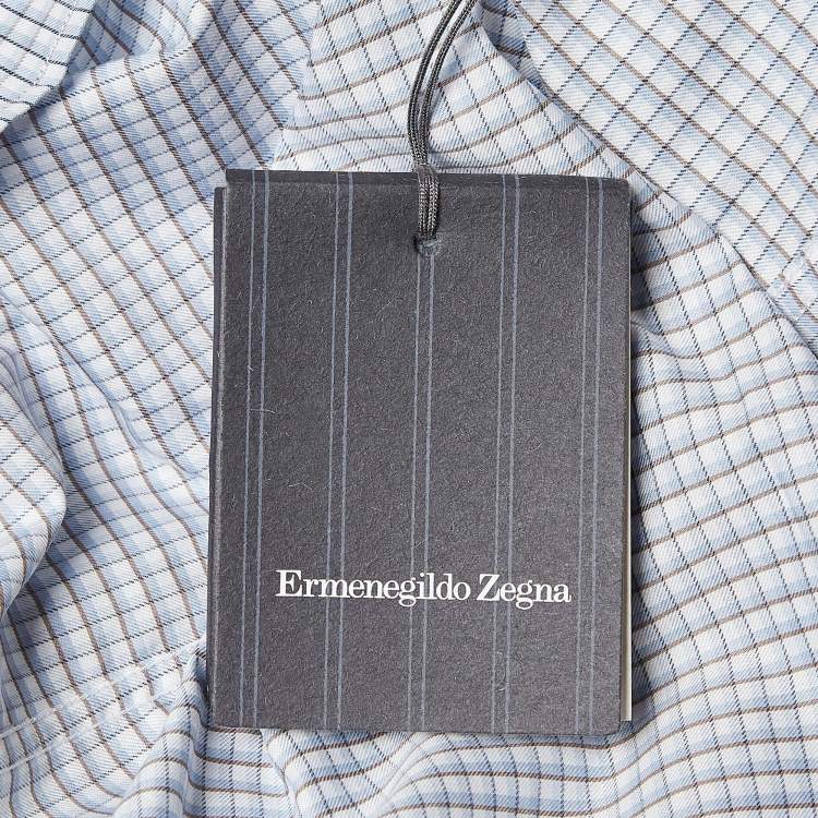 Pre Owned Ermenegildo Zegna Blue Plaid Button Up Shirt L