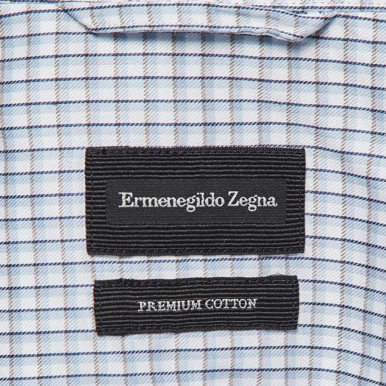 Pre Owned Ermenegildo Zegna Blue Plaid Button Up Shirt L