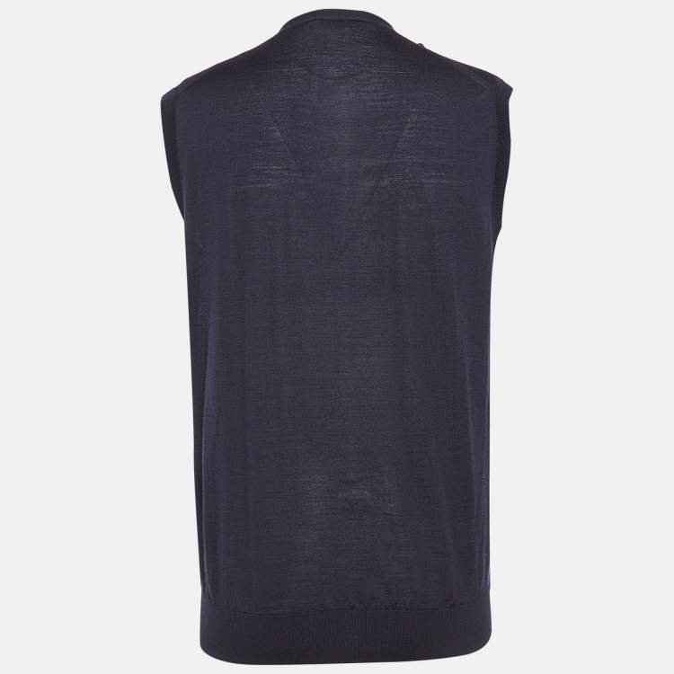 Pre Owned Ermenegildo Zegna Navy Blue Knit Sleeveless Button Front Cardigan L