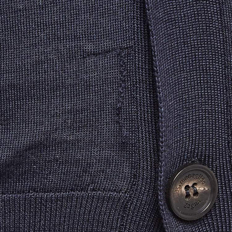 Pre Owned Ermenegildo Zegna Navy Blue Knit Sleeveless Button Front Cardigan L