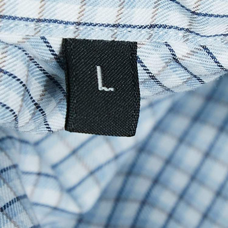 Pre Owned Ermenegildo Zegna Blue Checked Cotton Button Front Shirt L