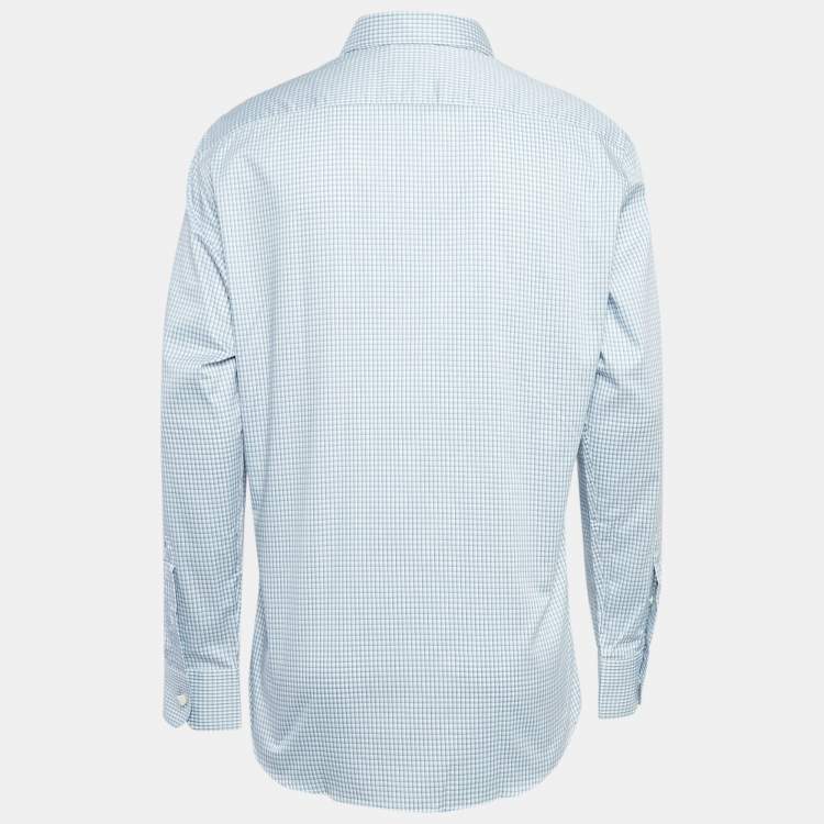 Pre Owned Ermenegildo Zegna Blue Checked Cotton Button Front Shirt L
