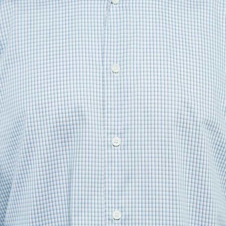 Pre Owned Ermenegildo Zegna Blue Checked Cotton Button Front Shirt L