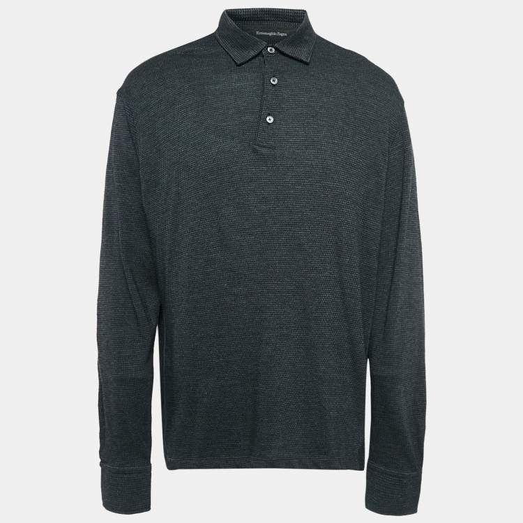 Pre Owned Ermenegildo Zegna Black Printed Cotton and Wool Knit Polo T-Shirt XXL