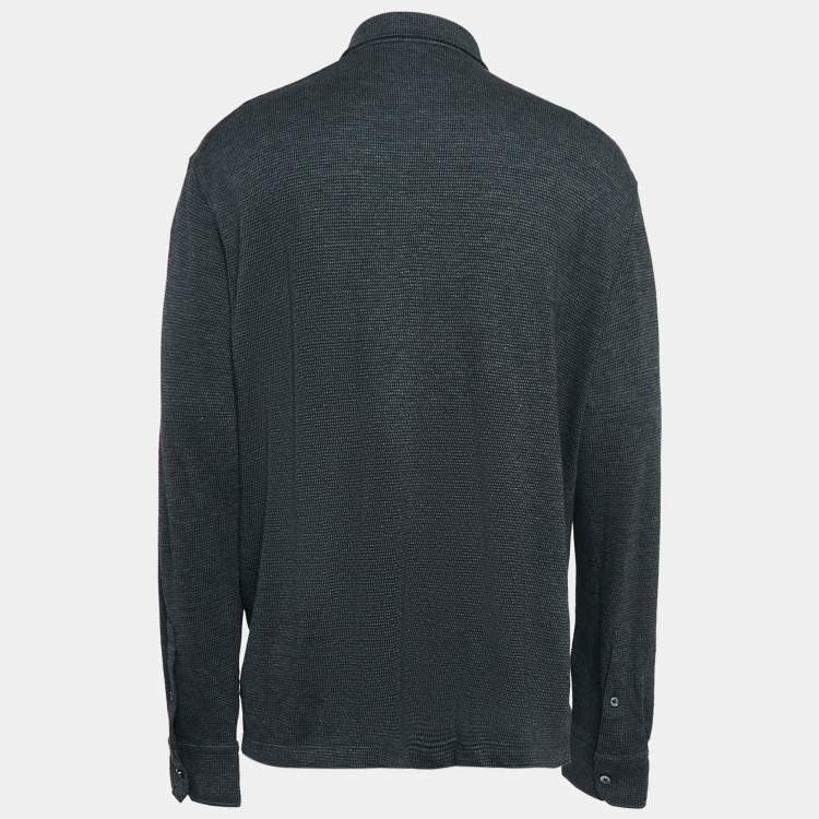 Pre Owned Ermenegildo Zegna Black Printed Cotton and Wool Knit Polo T-Shirt XXL