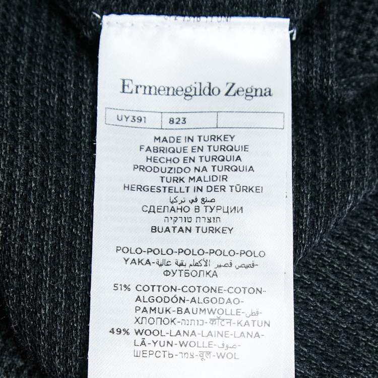 Pre Owned Ermenegildo Zegna Black Printed Cotton and Wool Knit Polo T-Shirt XXL