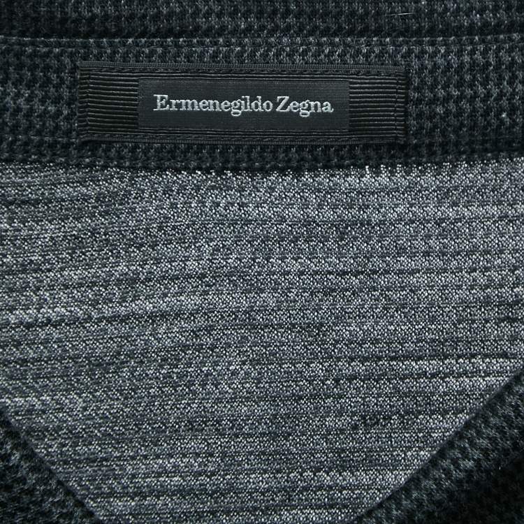 Pre Owned Ermenegildo Zegna Black Printed Cotton and Wool Knit Polo T-Shirt XXL