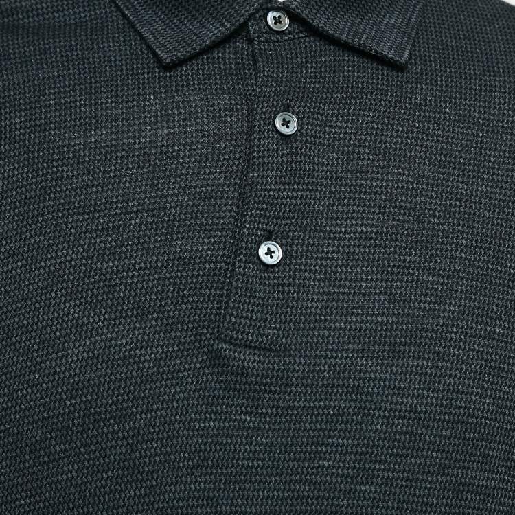 Pre Owned Ermenegildo Zegna Black Printed Cotton and Wool Knit Polo T-Shirt XXL
