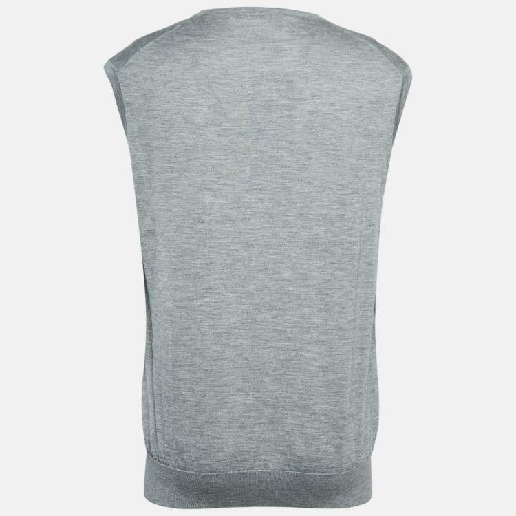 Pre Owned Ermenegildo Zegna Grey Cashmere Blend V-Neck Sleeveless T-Shirt XXL (IT 56)