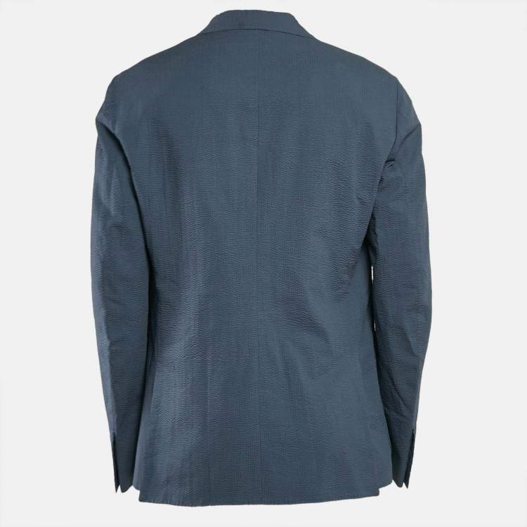 Pre Owned Ermenegildo Zegna Blue Textured Cotton Riviera Jacket XL