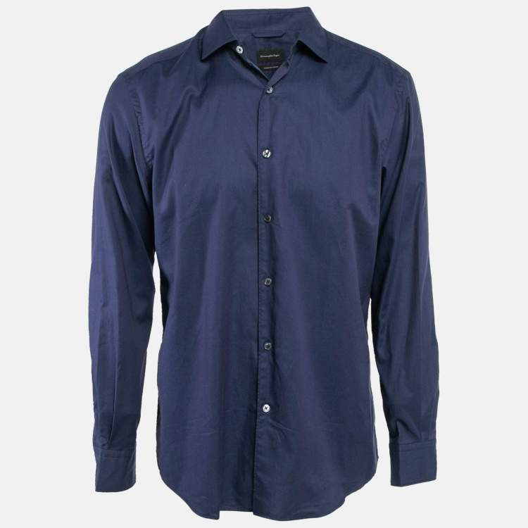 Pre Owned Ermenegildo Zegna Blue Cotton Long Sleeve Shirt L