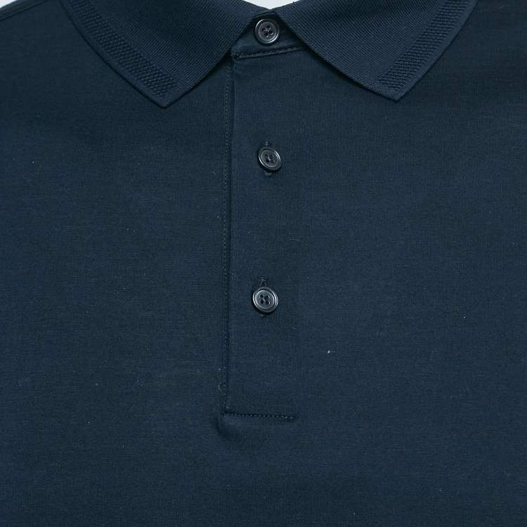 Pre Owned Ermenegildo Zegna Navy Blue Cotton Stretch Long Sleeve Polo T-Shirt XL
