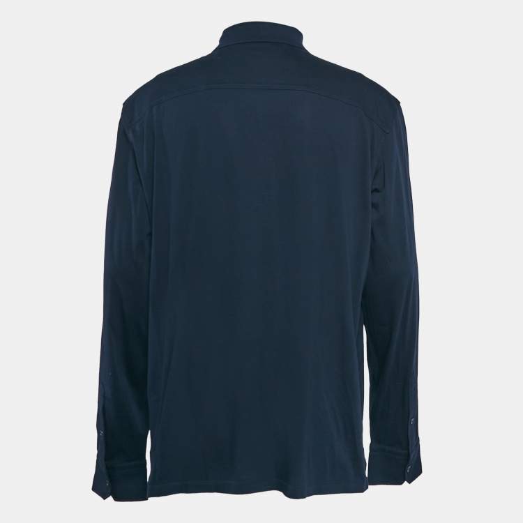 Pre Owned Ermenegildo Zegna Navy Blue Cotton Stretch Long Sleeve Polo T-Shirt XL