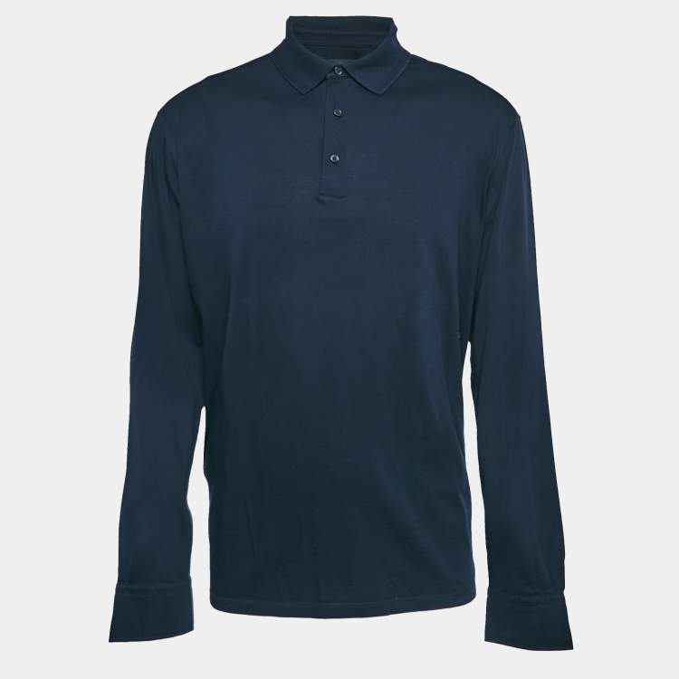 Pre Owned Ermenegildo Zegna Navy Blue Cotton Stretch Long Sleeve Polo T-Shirt XL