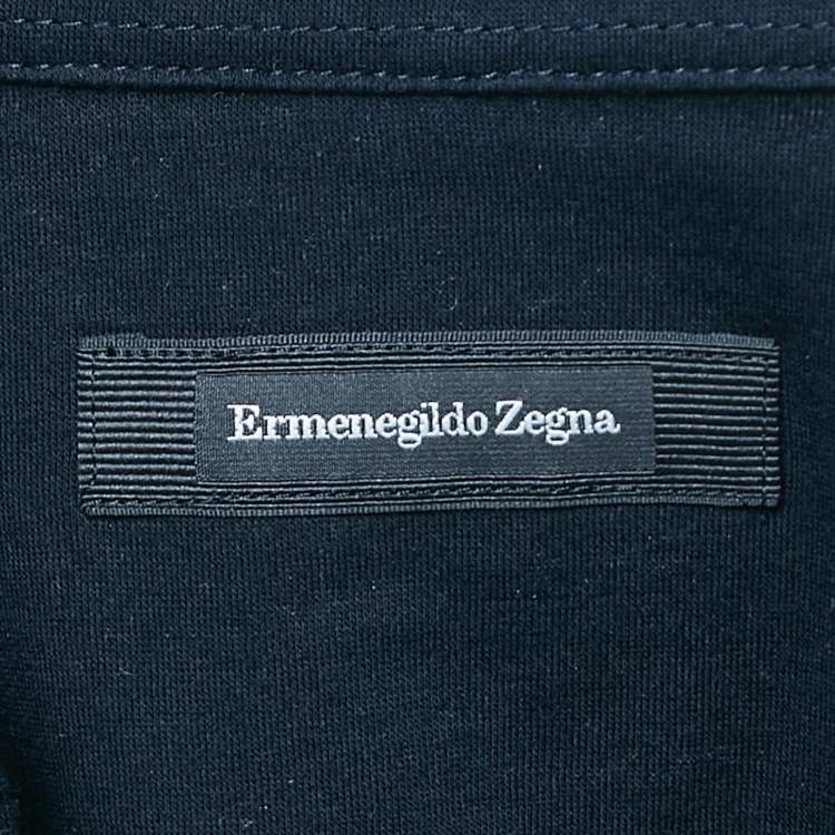 Pre Owned Ermenegildo Zegna Navy Blue Cotton Stretch Long Sleeve Polo T-Shirt XL