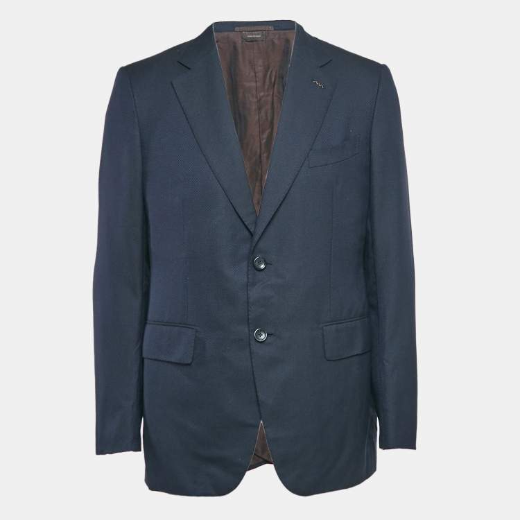 Pre Owned Ermenegildo Zegna Couture Navy Blue Cashmere Jacquard Jacket XL