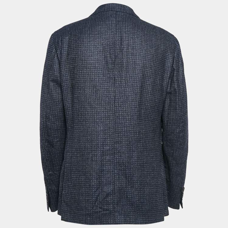 Pre Owned Ermenegildo Zegna Navy Blue Patterned Wool Blazer XXL