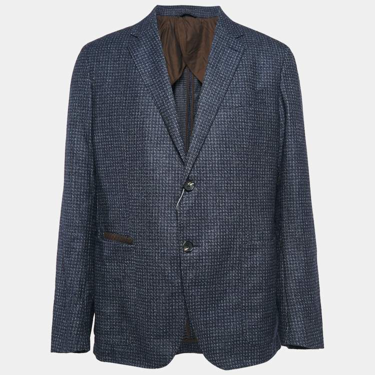 Pre Owned Ermenegildo Zegna Navy Blue Patterned Wool Blazer XXL
