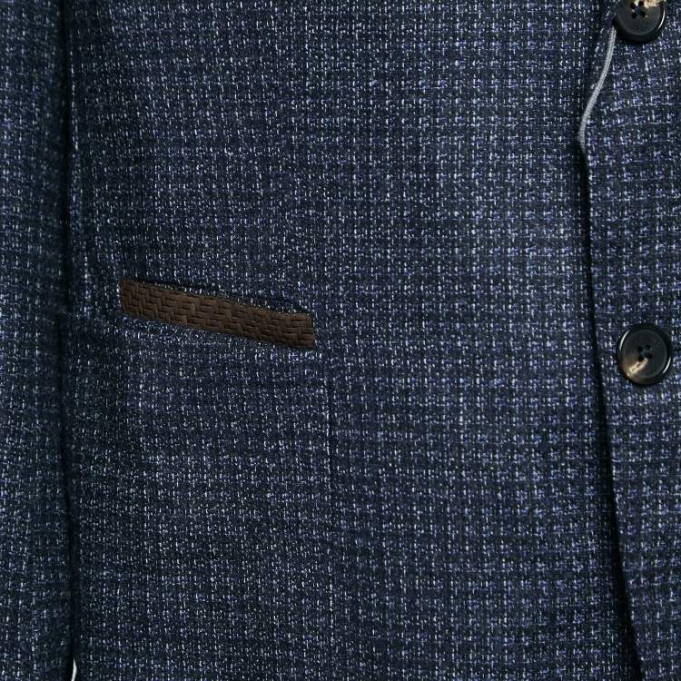 Pre Owned Ermenegildo Zegna Navy Blue Patterned Wool Blazer XXL