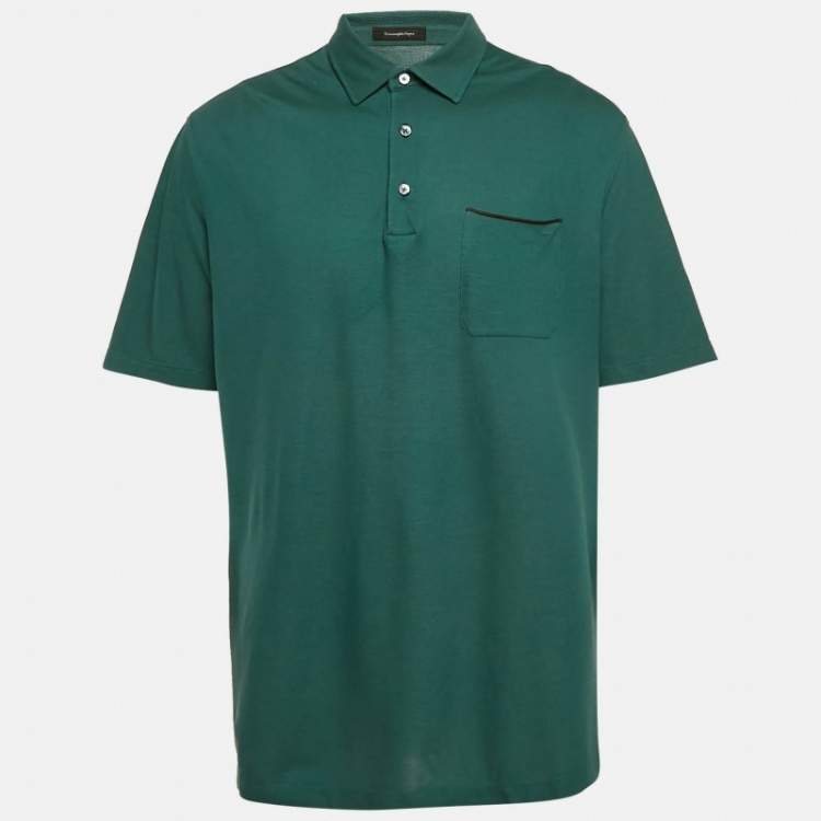 Pre Owned Ermenegildo Zegna Green Pique Cotton Polo T-Shirt XL