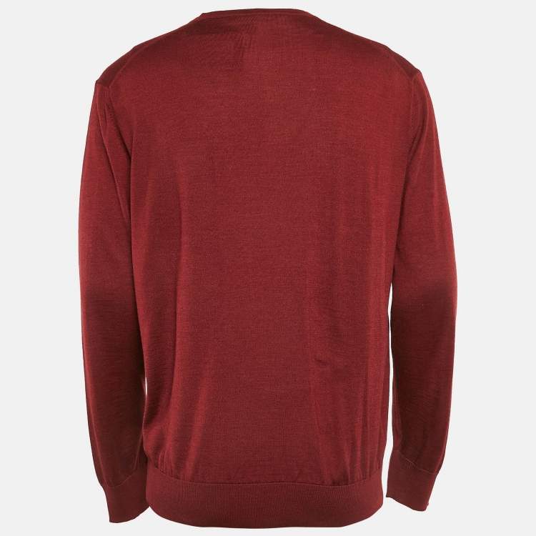 Pre Owned Ermenegildo Zegna Burgundy Cashmere V-Neck Sweater XXL