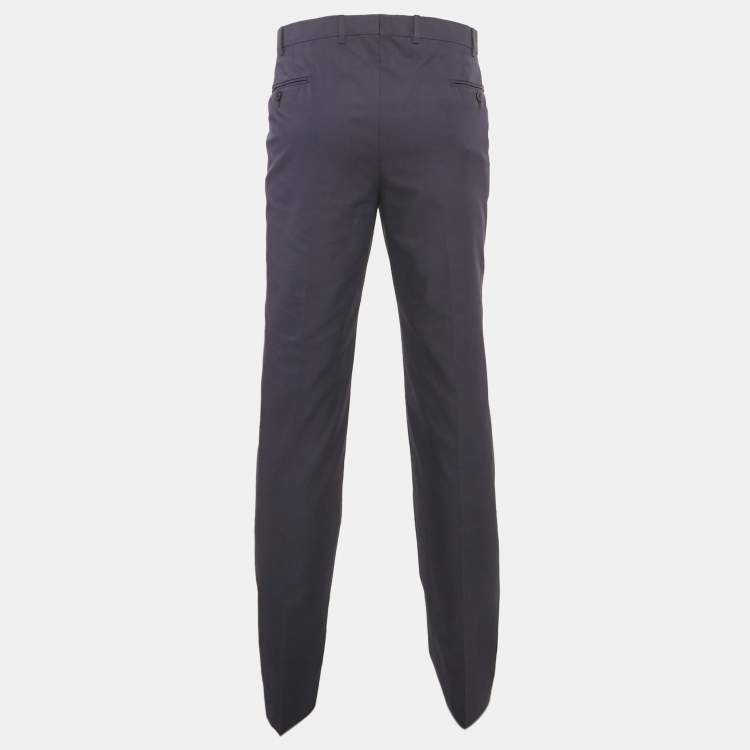 Pre Owned Ermenegildo Zegna Navy Blue Cotton Gabardine Trousers XXL