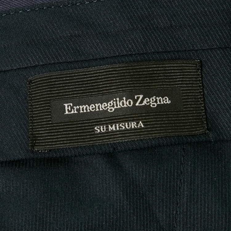 Pre Owned Ermenegildo Zegna Navy Blue Cotton Gabardine Trousers XXL