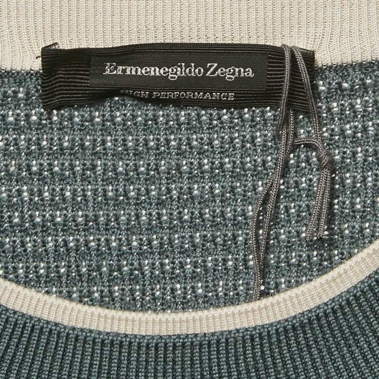 Pre Owned Ermenegildo Zegna Bluish Grey Patterned Wool Knit Jumper XXXL