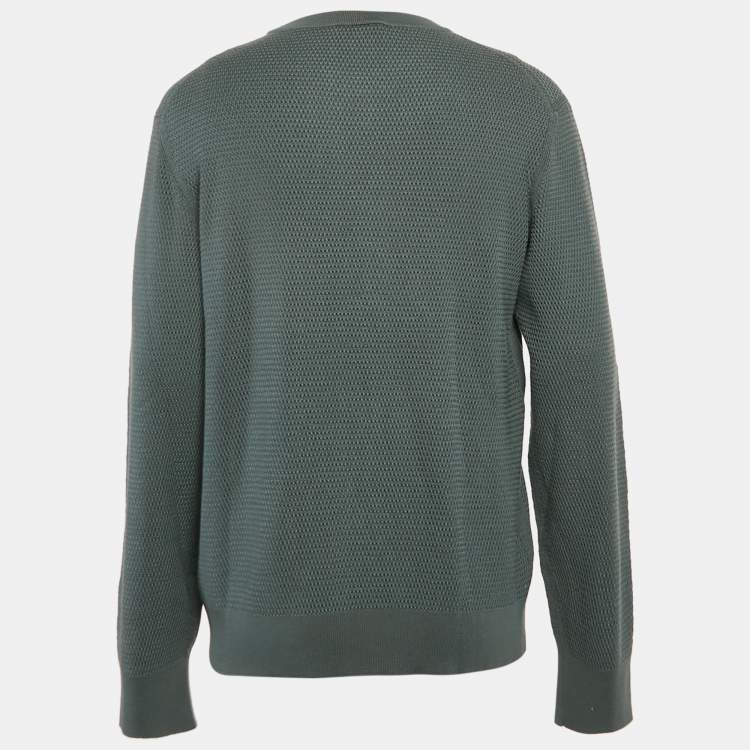Pre Owned Ermenegildo Zegna Bluish Grey Patterned Wool Knit Jumper XXXL