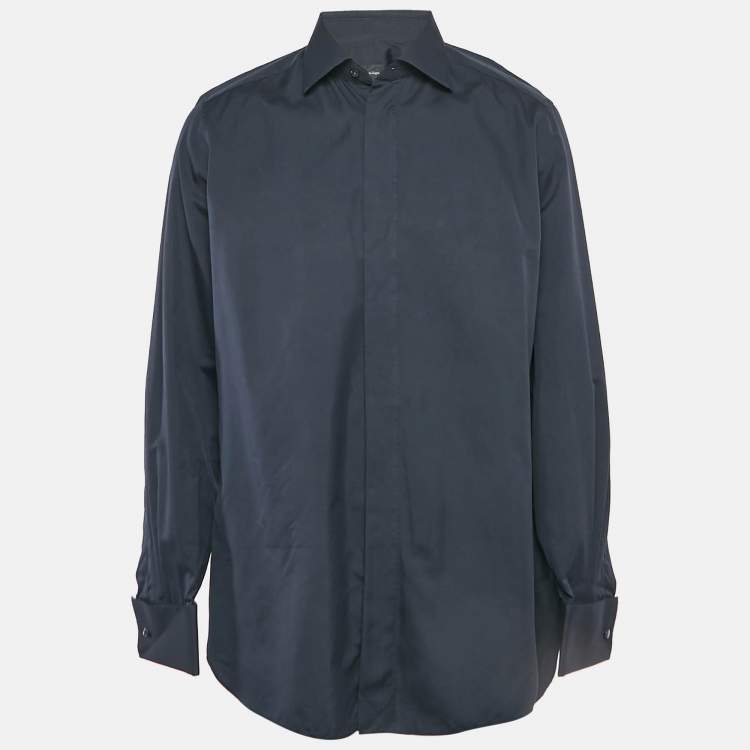 Pre Owned Ermenegildo Zegna Navy Blue Cotton Blend Tailored Fit Shirt XXL