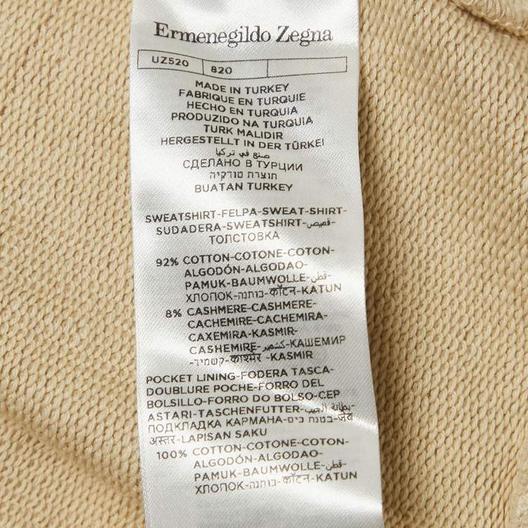 Pre Owned Ermenegildo Zegna Beige Cotton Hooded Sweatshirt L