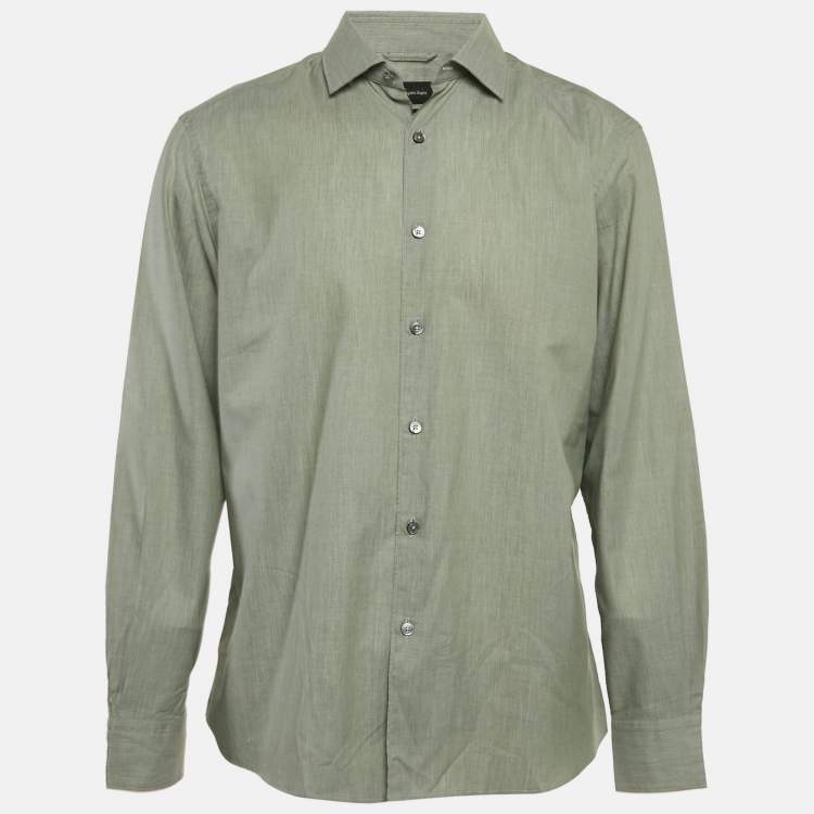 Pre Owned Ermenegildo Zegna Green Cotton Button Front Shirt XL