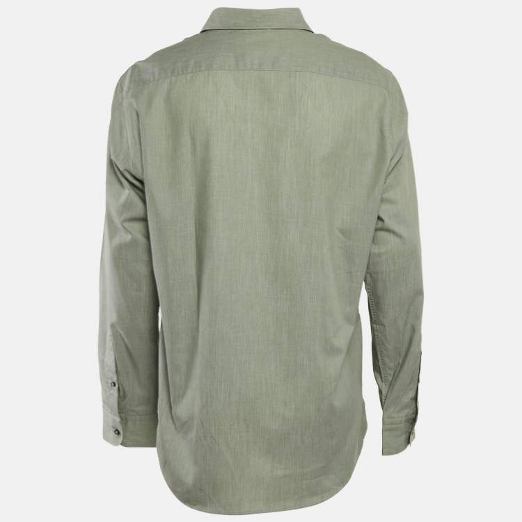 Pre Owned Ermenegildo Zegna Green Cotton Button Front Shirt XL